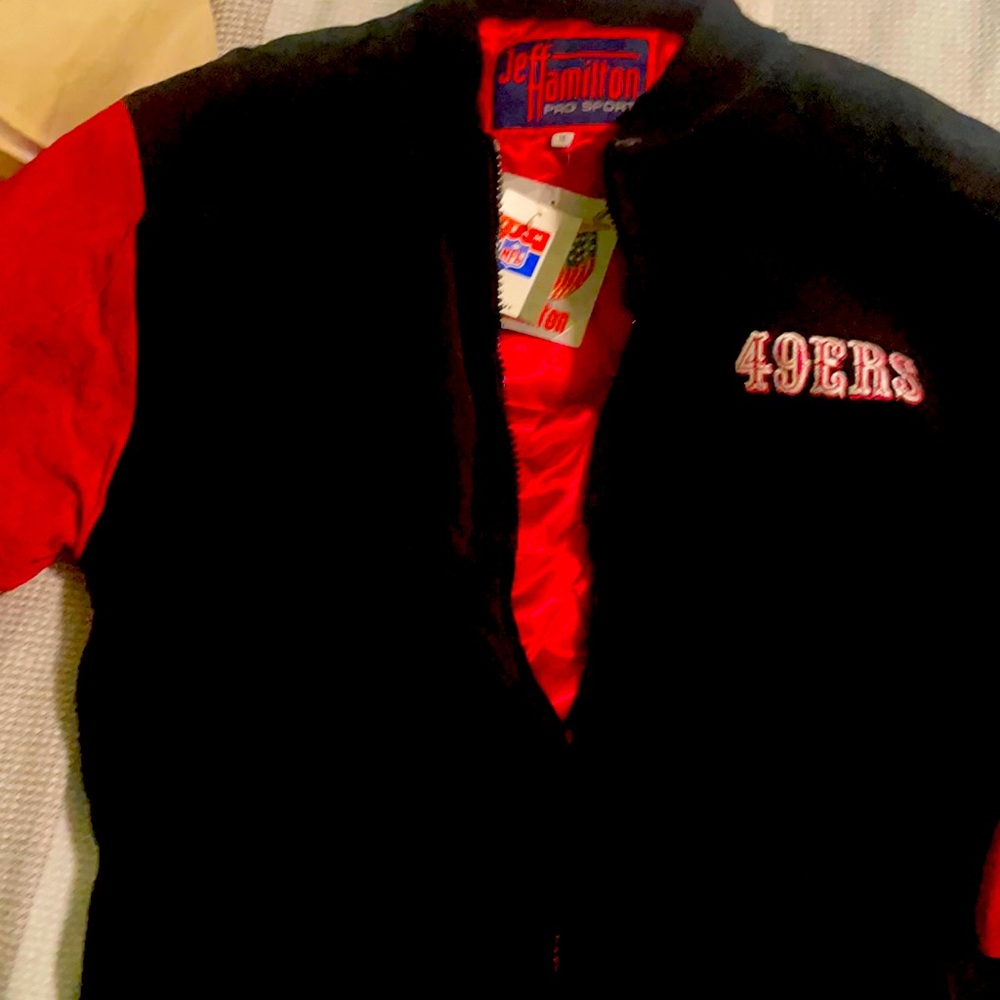 Genuine 49ers suede Jacket with original tags and red interior.